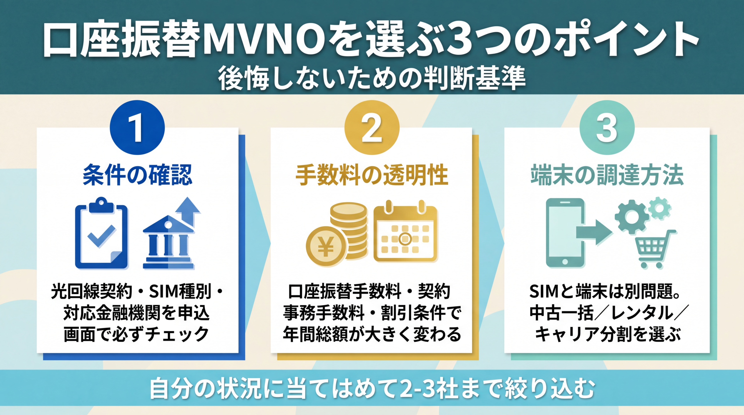 口座振替対応MVNOを選ぶときの3つのポイント