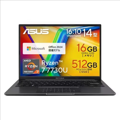 新品 ASUS ノートPC Vivobook M1405YA-R7YAWS[14型 | WUXGA | Ryzen 7 | 16GB | 512GB | Windows 11 Home | Office H&B | インディーブラック]